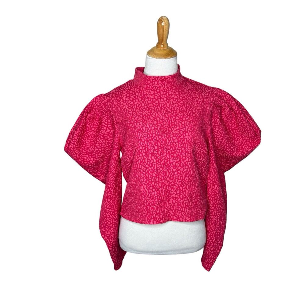 ASOS Design Pink Puff Sleeves Long Sleeve Leopard Print Blouse Size 6 Womens